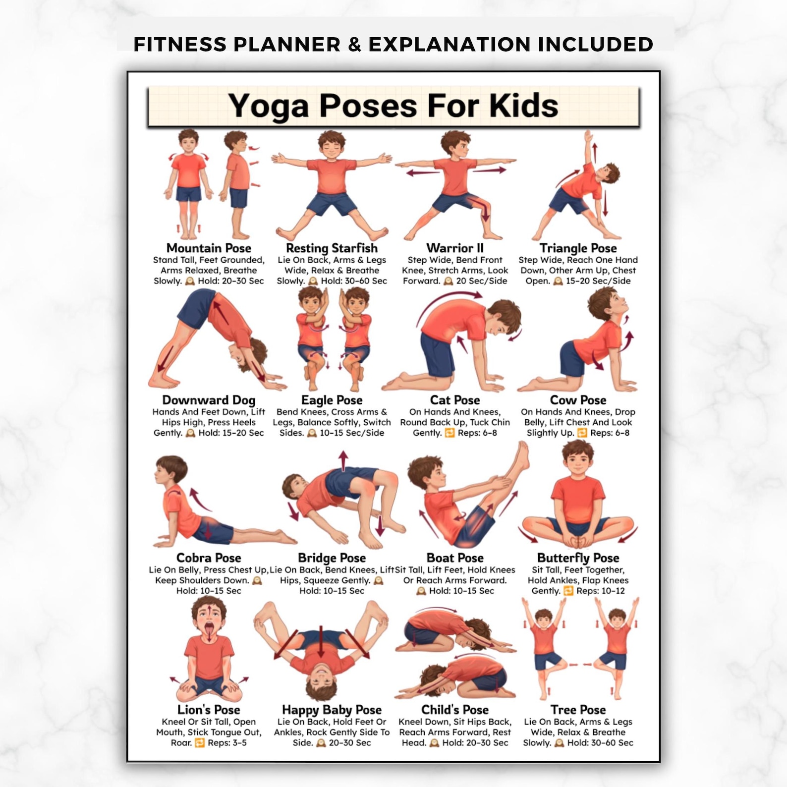 Kids Yoga Poster, Yoga Poses for Children Chart, Mindfulness Activities