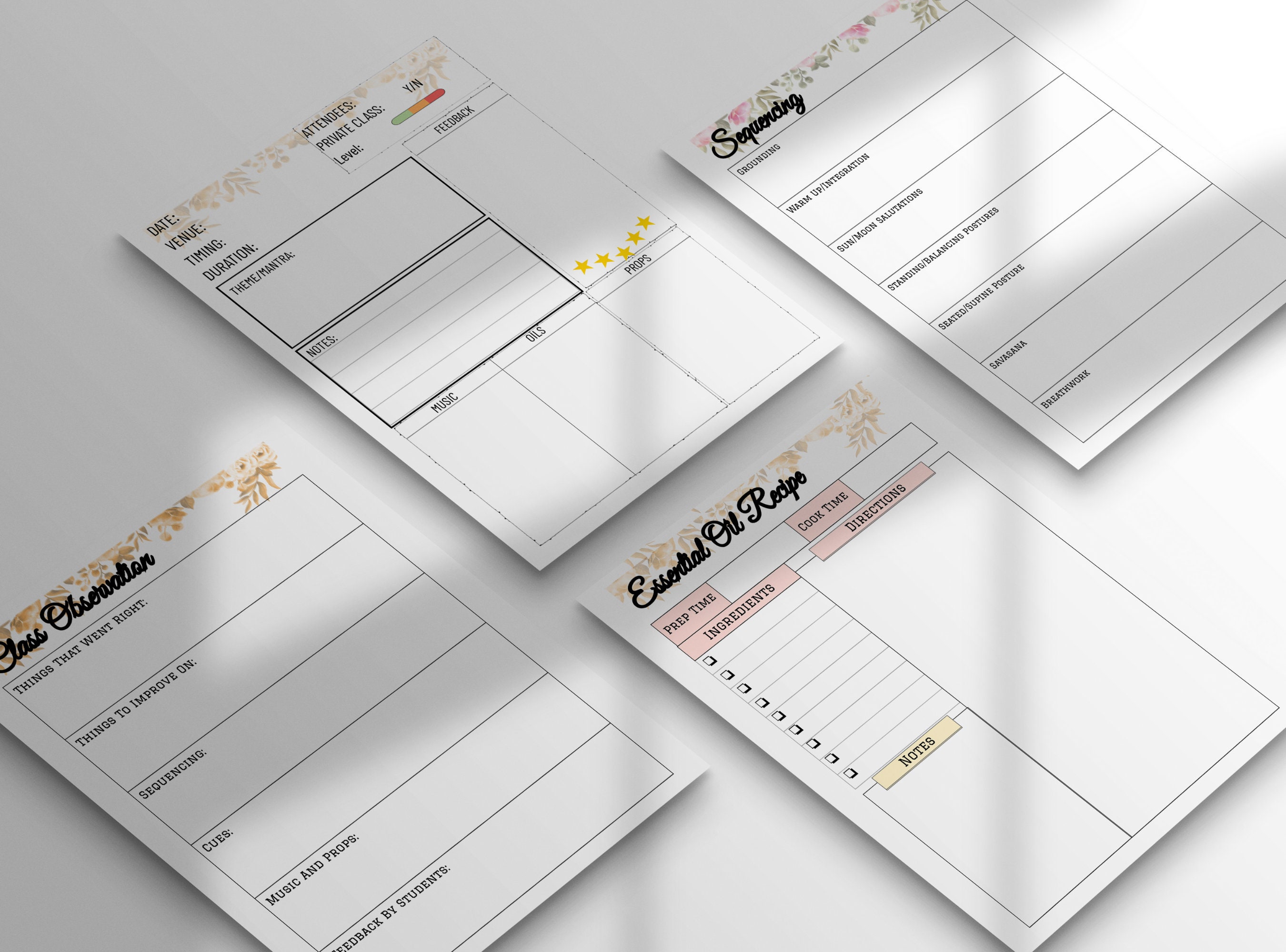 Yoga Teacher Class Planner, Fillable Sequencing Template (digital PDF ...