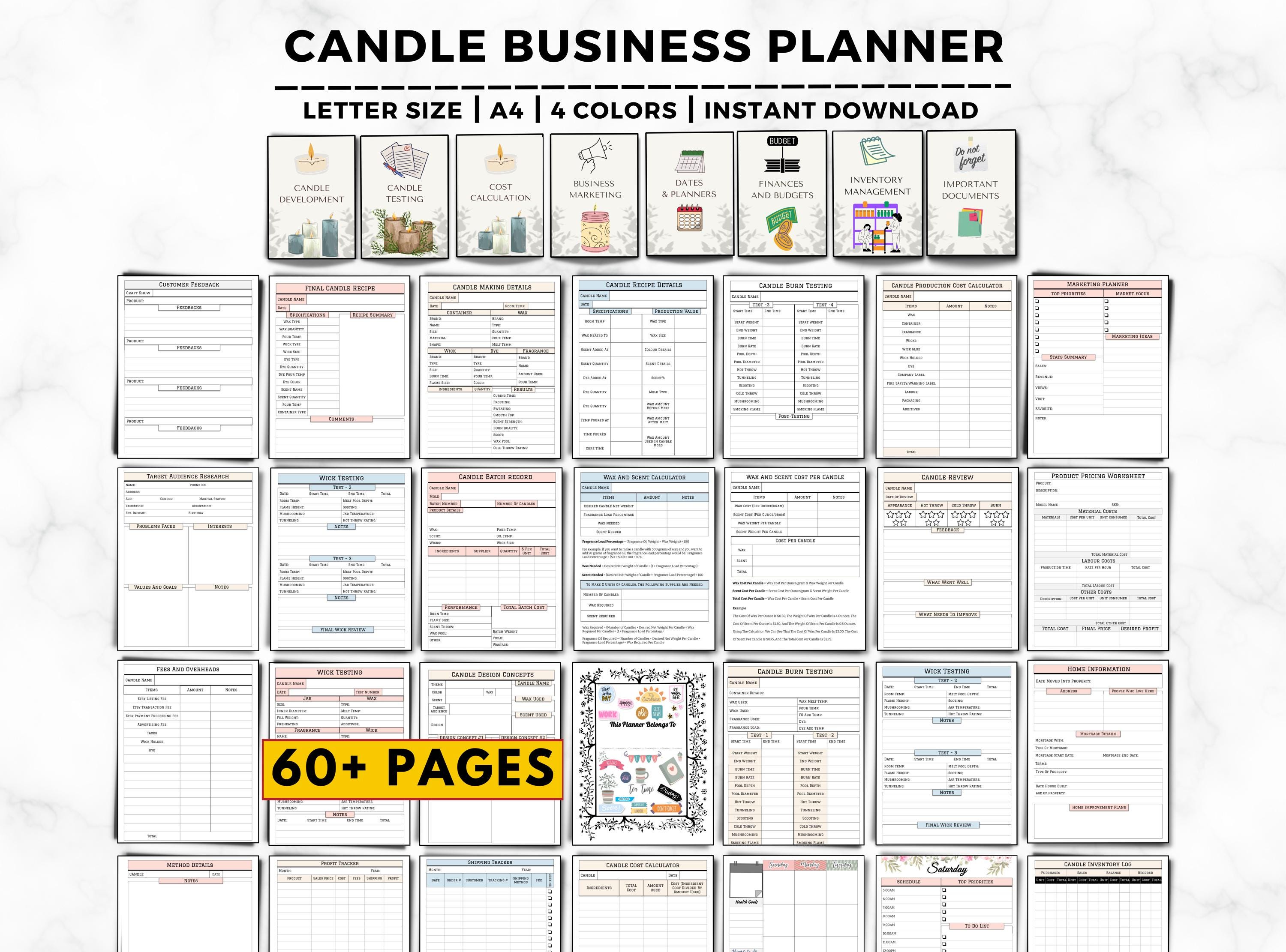 Candle Business Planner, Candle Making Business, Start up Planner, Candle Making and Testing Template, Candle Recipe, Candle Maker Planner