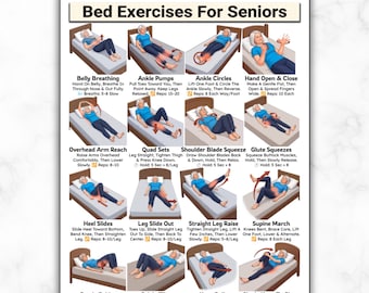 Bed Exercises For Seniors Printable, Gentle Exercises In Bed, Low Impact Morning Stretch Mobility Routine Older Adults, Physical Therapy PDF