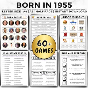 70th Birthday Party Games, Born in 1955, 70th Birthday Games, Born In 1955 Games, Trivia Game, 70 Year Old Games, 1955 Born, 1955 Birthday