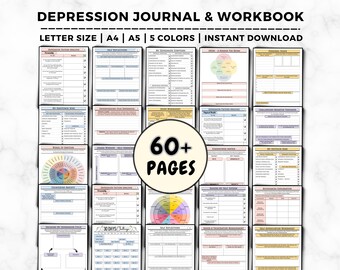 Depression Coping Skills Workbook | CBT + DBT Worksheets | Mental Health Journal, Therapy Printable PDF