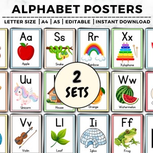 Pósteres del alfabeto para el aula, paquete de pósteres del abecedario, pósteres para el aula, tarjetas didácticas educativas, primaria, jardín de infantes, preescolar, pósteres para el aula
