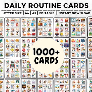 Tägliche Routinekarten, visueller Stundenplan, Routine-Diagramm für Kinder, Morgens, Abends, Kleinkinder, Vorschule, Aufgabendiagramm, täglicher Rhythmus, bearbeitbar