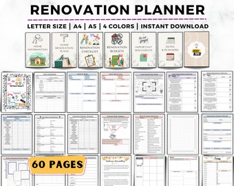 Home Renovation Planner, Home Improvement Planner For DIY Projects, Renovation Checklist, Renovation Budget, Interior Design, House Remodel