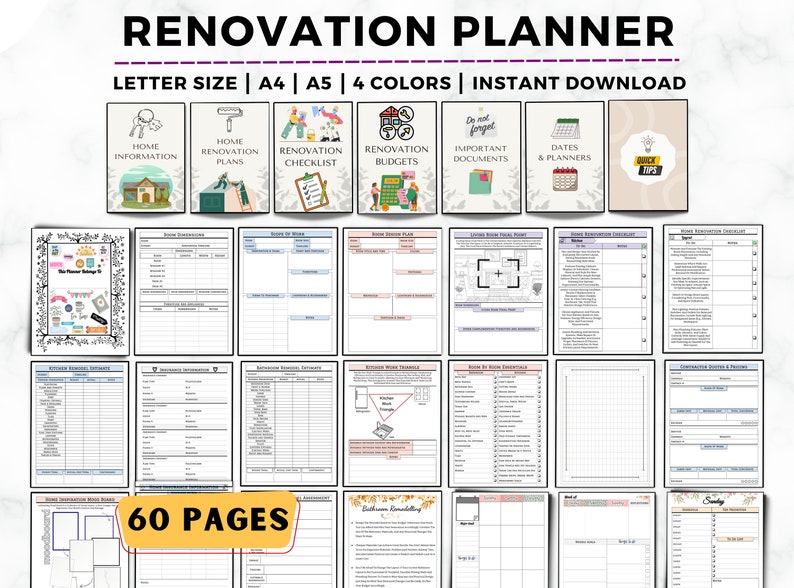 Home Renovation Planner, Home Improvement Planner For DIY Projects, Renovation Checklist, Renovation Budget, Interior Design, House Remodel image 1