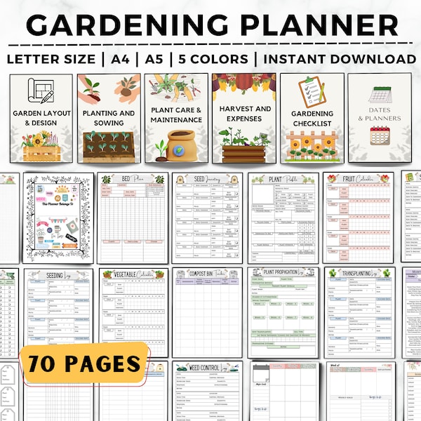 Tuinplanner, tuinierdagboek, checklist, tuinierorganisator, plantverzorgingsplanner, plantenrecords, tuinierbinder, tuinplanner