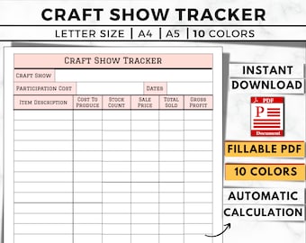 Craft Show Tracker Printable, Sales Log, Finance Organizer (Fillable PDF)