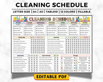 Editable Cleaning Schedule: Weekly, Monthly Chores (Printable PDF)