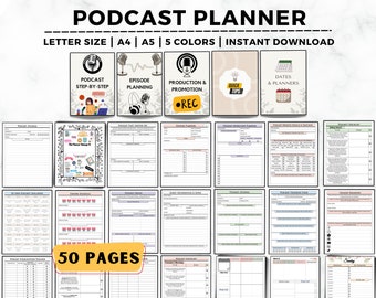 Podcast Planner, Podcast Journal, Podcast Content Planner, Podcast Launch, Podcast Checklist, Interview, Episode Planning, Podcast Tracker