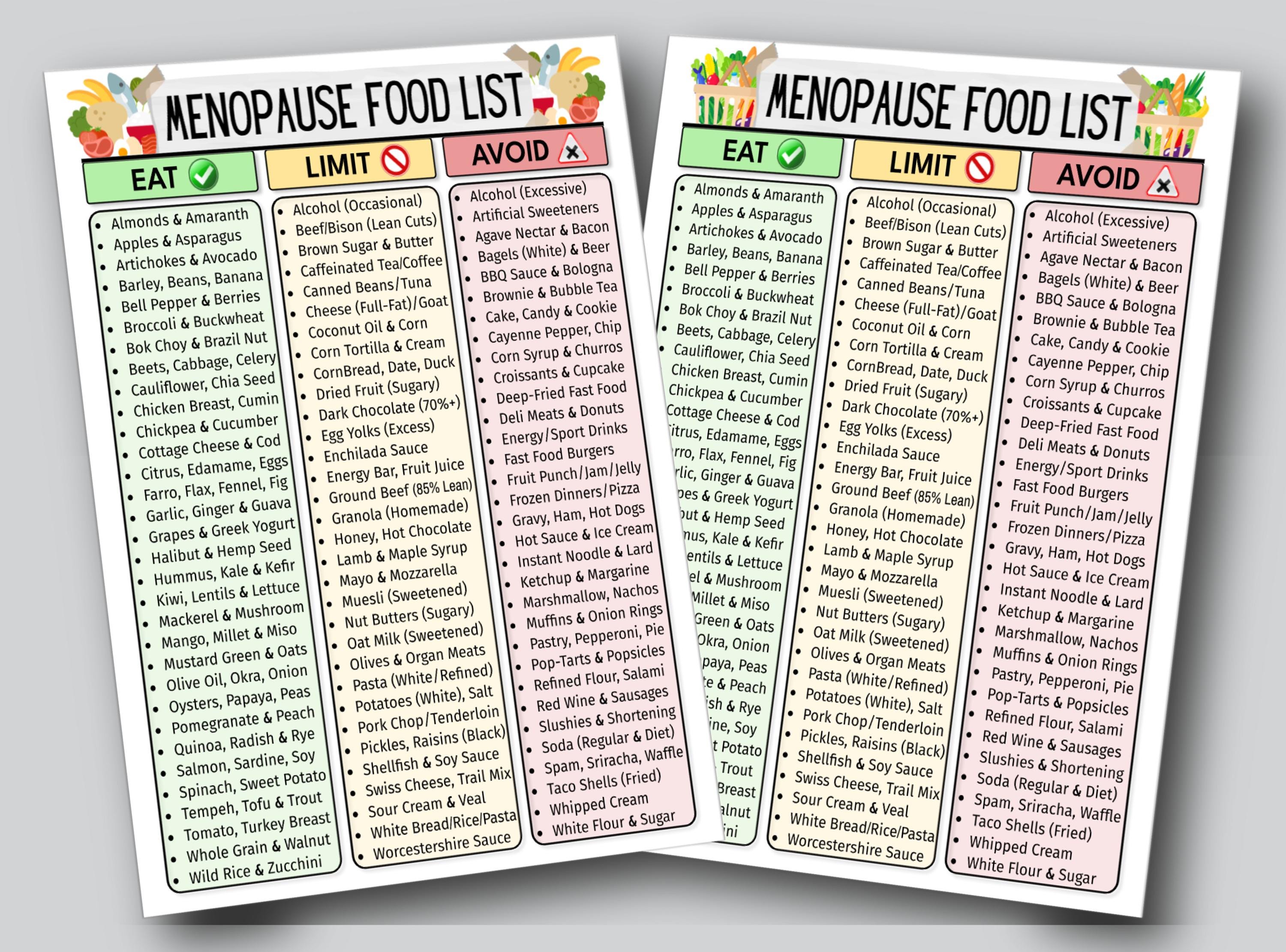 Menopause Diet Food List, Perimenopause Grocery Chart, Hot Flash Foods ...