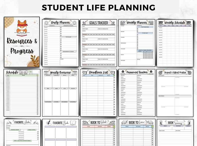 Student Planner Printable, Study Planner Bundle, Academic Planner, ADHD ...