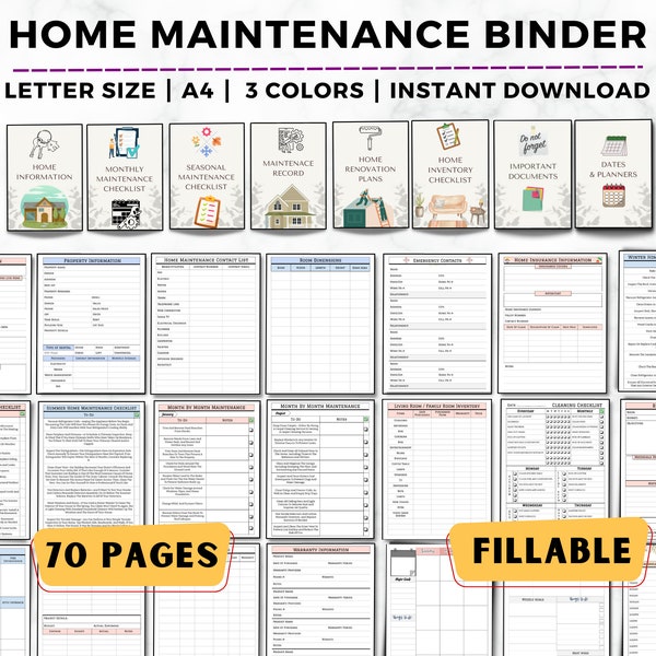 Home Maintenance Planner, Home Improvement Planner, Fillable Home Maintenance Binder, Home Maintenance Checklist, Renovation & Maintenance