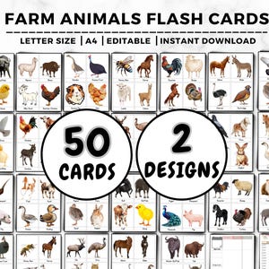 Farm Animals 50 Editable Montessori Flash Cards, Farm Animal Learning Cards, Nomenclature Cards Farm Animal Flashcards Preschool & Toddlers