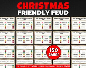 Christmas Friendly Feud Game, Printable Fun Christmas Party Games For Adults Kids Groups, Office Holiday Family Feud Game, Xmas Trivia Night