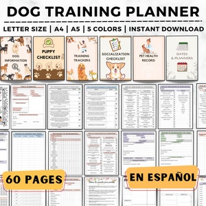 Hondentrainingsplanner in het Spaans, puppytrainingtracker, checklist socialisatie, Engels, hulphond, kaktraining, gezondheid huisdier