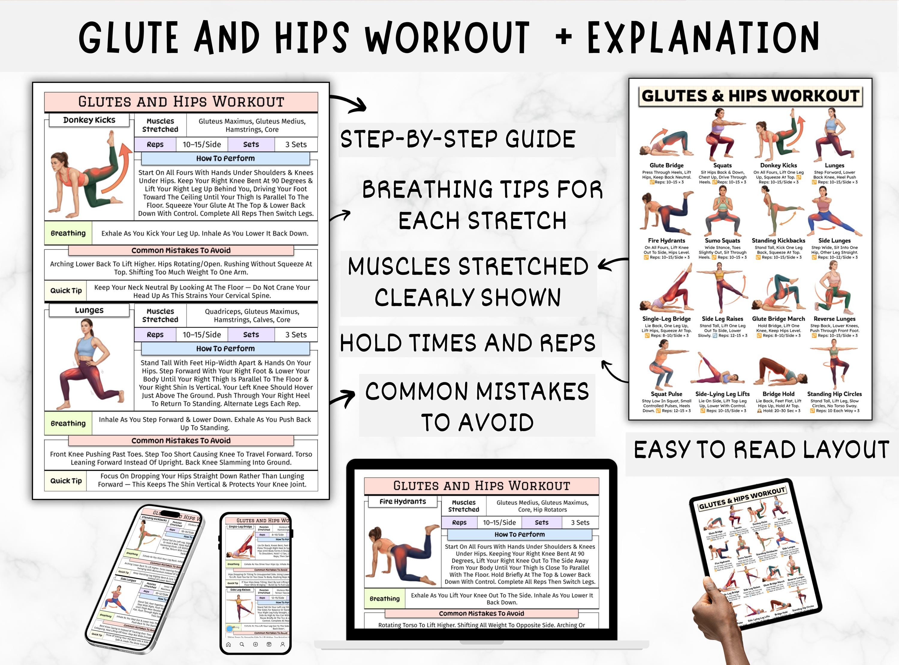Hips and Glutes Exercise, Lower Body Workout, Booty & Legs Training ...