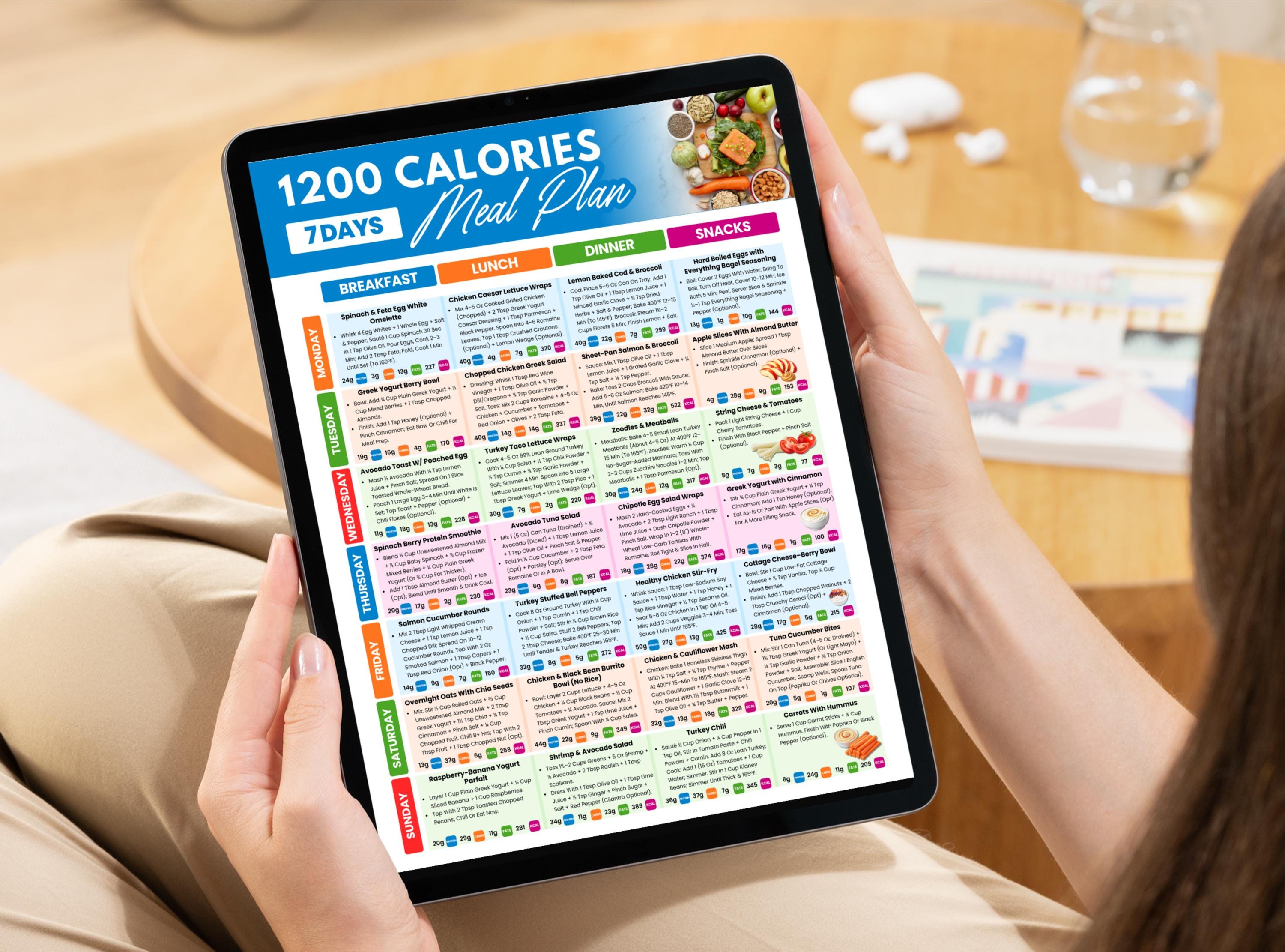 1200 Calorie Meal Plan PDF 7-day High Protein Low Carb Menu Fat Loss ...
