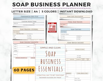 Soap Business Planner, Soap Making Business, Soap Recipe Sheet, Soap Testing Template, Soap Costing, Soap Order Form, Small Business Planner
