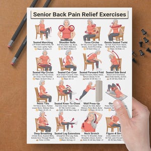 Back Pain Relief Exercises For Seniors, Lower Back Workout For Seniors, Chair Yoga Poster for Older Men, No Equipment Seated Exercise Chart image 4