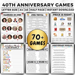 40th Anniversary Games Bundle, Married in 1985 Games, 40th Anniversary Party Game, 40th Wedding Celebration & 40 Year Anniversary Trivia