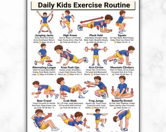 Kids Exercise Chart, Daily Workout Moves At Home, Classroom Physical Education, Childrens No Equipment Fitness Routine, Homeschool Activity
