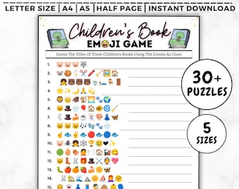 Children's Book Emoji Game, Emoji Children's Book Game, Baby Book Emoji Game, Baby Shower Emoji Game, Children's Book Emoji Pictionary