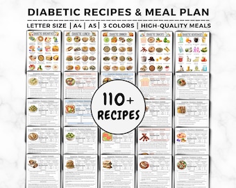 Diabetic Meal Plan Bundle, 128 Low Sugar Recipes (Printable & Digital)