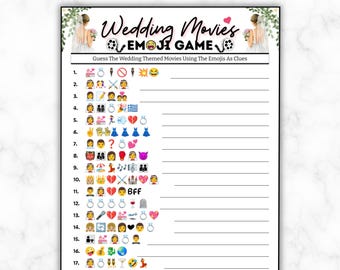 Brautparty Hochzeitsfilme Emoji Pictionary Spiel, Brautparty druckbar, Brautparty Spaß, Filme Emoji Pictionary, Braut Emoji Spiel