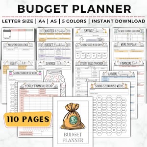 Budget-Planer-Bundle, Rechnungs-Tracker, Geldspar-Challenge, Ausgaben-Tracker, Ausgaben, Kreditkartenrückzahlung, Budget-Challenge
