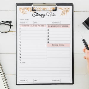 Therapist Note Sheets, Editable Therapist Worksheet, Therapist Note Template, Counseling Notes, Mental Health Notes, Sessions Notebook PDF