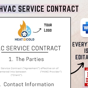 HVAC Service Contract Template, HVAC Service Contract Printable Pdf, Detailed HVAC Agreement Template, Hvac Form Editable Digital Download