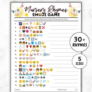 Nursery Rhymes Emoji Game, Emoji Pictionary Baby Shower Game, Emoji Nursery Rhymes Game, Baby Emoji Pictionary, Baby Shower Game Pictionary