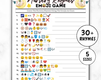 Nursery Rhymes Emoji Game, Emoji Pictionary Baby Shower Game, Emoji Nursery Rhymes Game, Baby Emoji Pictionary, Baby Shower Game Pictionary