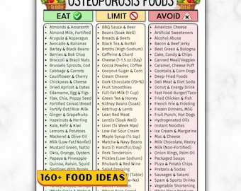 Osteoporosis Diet Food List, Calcium Rich Foods Chart, Vitamin D & K Foods, Bone Health And Density Osteopenia Grocery List High Calcium PDF