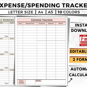 Editable Expense Log Printable, Fillable Expense Tracker, Spending Tracker, Business Expense Tracker, Budget Tracker, Expense Sheet