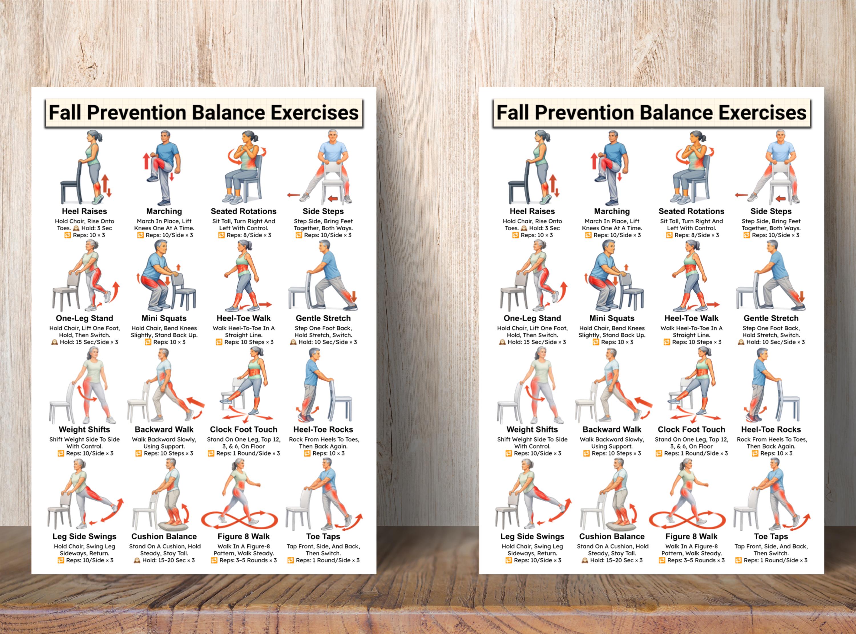 Fall Back Exercise Fall Prevention Balance Exercises for Seniors, Chair & Standing ...