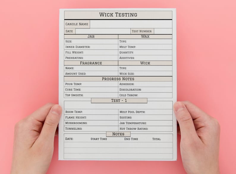 Candle Testing Sheet Wick Testing Sheet Candle Burn Test Etsy