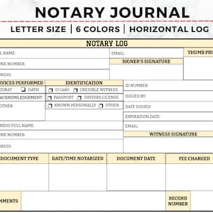Printable Notary Journal, Notary Public Record Book to Log Notarial ...