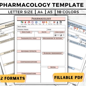 Pharmacology Template Printable, Editable Nursing School Pharmacology Notes Template, Medication Study, Nursing Student, Pharmacologist