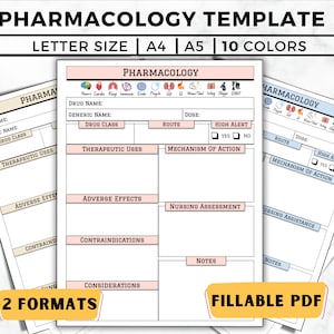 Pharmacology Template Printable, Editable Nursing School Pharmacology Notes Template, Medication Study, Nursing Student, Pharmacologist