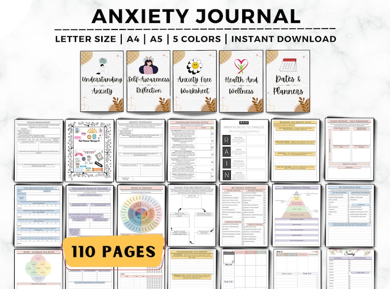 Anxiety Journal, Therapy Journal, Anxiety Worksheets, Mental Health Journal, Therapy Worksheets, Depression, DBT, CBT, Anxiety Tracker bild 1