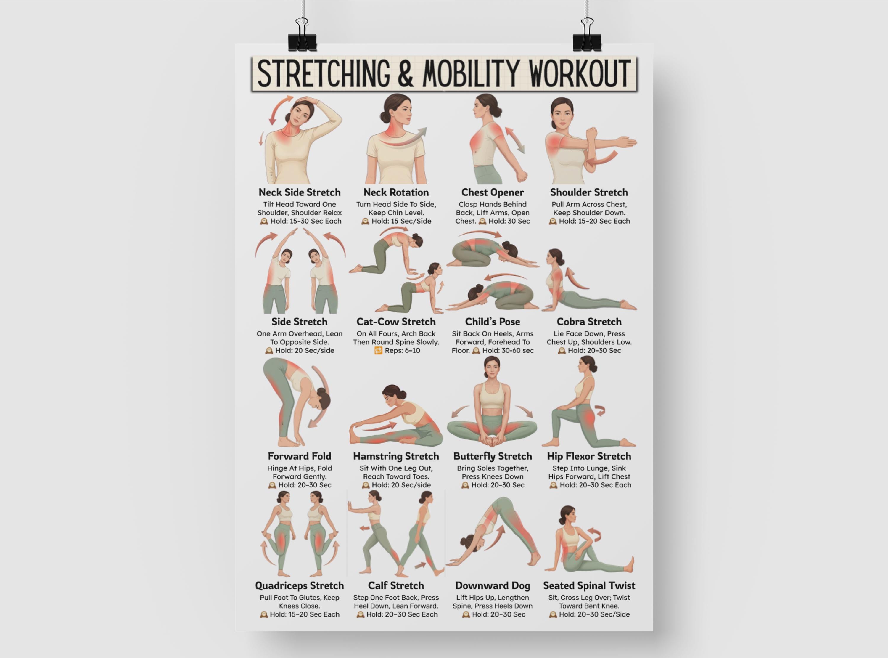 Daily Full Body Stretch Routine Full Body Stretching Exercises Poster, Mobility Workout Guide, Daily ...