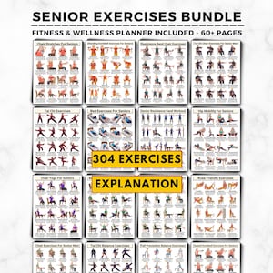 Senior Exercise Bundle Printable 304 Gentle Fall Prevention Balance Exercises Low Impact Moves For Elderly Tai Chi Dumbbell Resistance Band