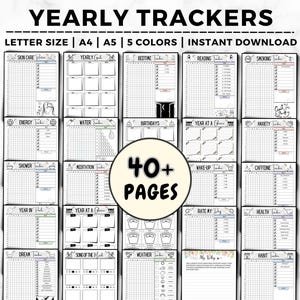 Yearly Tracker Bundle, Yearly Tracker Journal, Year In Pixels, Yearly Habit Tracker, Mood Tracker, Habit Tracker, Routine Tracker Printable