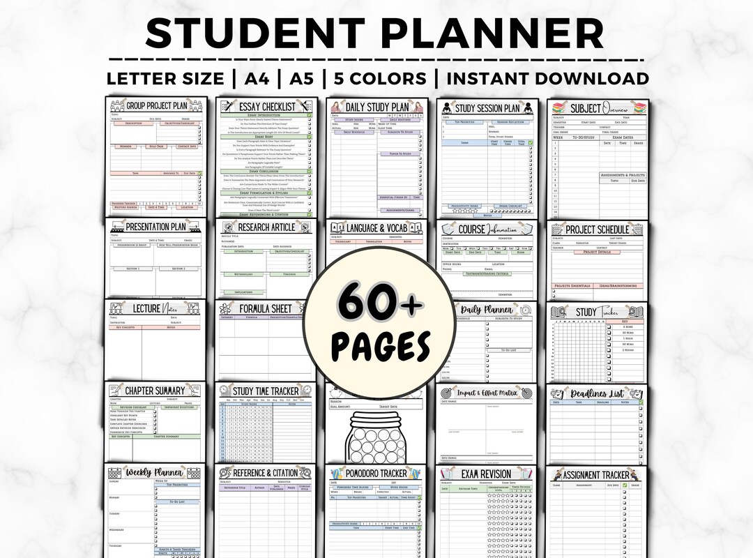 Printable Student Planner, Study Planner Bundle, Academic Planner ...