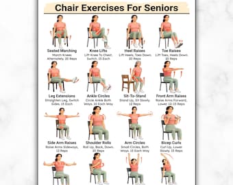 Full Body Chair Exercises For Seniors, Seated Exercise Chart, Seated Workout, Low Impact Gentle, Sitting No Equipment Elderly Home Fitness