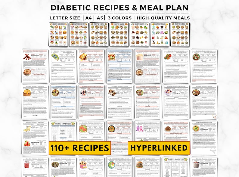 Diabetes Meal Plan Bundle, Diabetic Recipes, Diabetes Cookbook Low Sugar, Diabetic Meal Planner, Diabetic Food Chart, Diabetes Grocery List image 1
