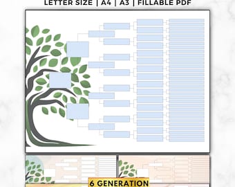 Family Tree Template 6 Generation, Fillable Family Tree Chart, Pedigree Chart, Genealogy Chart Family History Ancestral Chart, Ancestry Tree