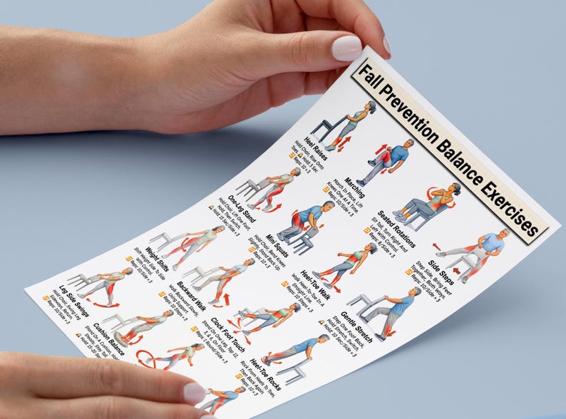 Fall Prevention Balance Exercises For Seniors, Chair & Standing Mobility Training Fitness Chart Elderly Physical Therapy Home Exercise Guide image 12